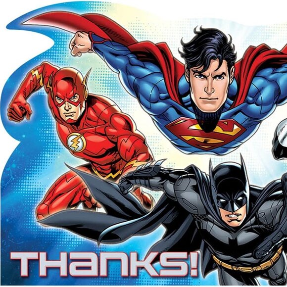 Amscan Adventure Filled Justice League Birthday Party Postcard Thank You Cards - Picture 1 of 5